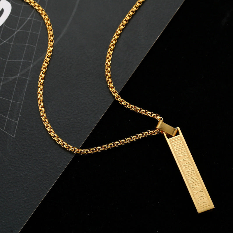 Wholesale Stainless Steel Roman Retro Three-Dimensional Rectangular Necklaces